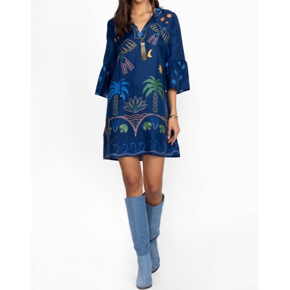 Johnny Was Lorianne Silk Mini Dress Blue SZ L - Picture 14 of 16